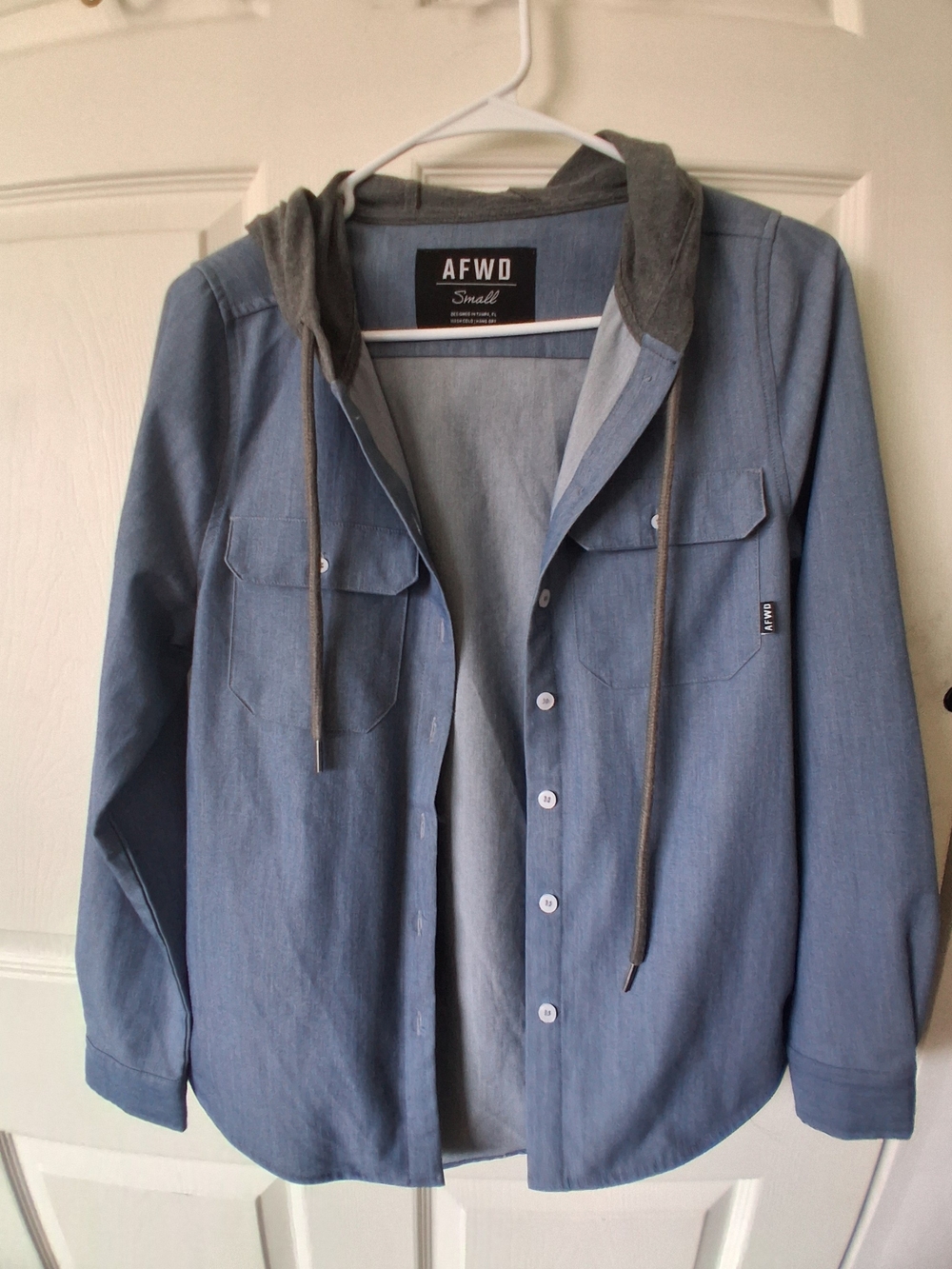 Light Blue Hooded Shirt Jacket